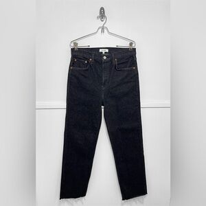 Re/Done 70s Stove Pipe High-Rise Stretch Crop Jeans in Washed Noir